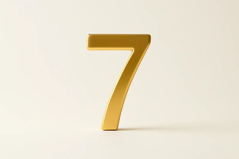 Single large golden seven symbol on cream background with soft shadow